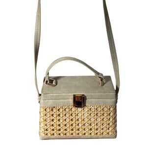 Zara mini box style purse crossbody top handle bag 2-way purse with faux wicker